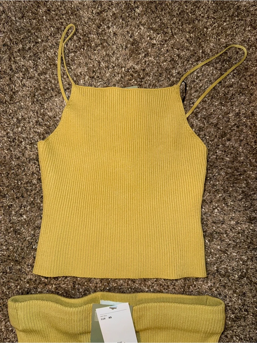 H&M Yellow Ribbed Midi Skirt with Matching Crop Top